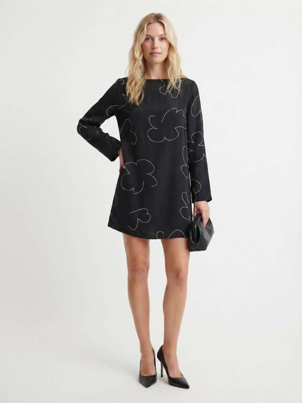 Madewell Shift Easy Fit Drapey Floral Print Mini Dress Black Size XXS NWT